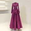 Robes de soirée saoudiennes pour femmes, col haut, manches longues, robes de soirée formelles, ligne A, nœud en cristal, robe d&rsquo;invitées de mariage