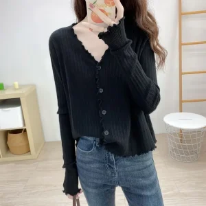 Cardigan à col en V pour femmes, pull élégant, streetwear, vestes chaudes, vêtements pour femmes au travail, mode coréenne, printemps, automne, nouveau