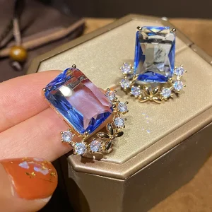 Boucles d&rsquo;oreilles percées en argent Sterling 925 pour femmes, bijoux de mariage, brillant, grand carré, accessoires en zircone