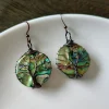 boucles d'oreilles pendantes rondes élégantes pour femmes, arbre de vie, argent, fil rond, coquille d'ormeau, bijoux cadeaux, 1 paire
