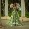 Aileen-Robes de soirée sur mesure pour occasions spéciales, robes longues personnalisées avec manches, fleurs 3D, soirée chérie verte