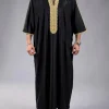 Été 2025 caftan musulman hommes à manches courtes brodé ample robe décontractée respirant islamique abaya pour hommes