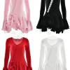 absobe mini robe moulante trapèze pour femme, ourlet à volants, col en v, boutons asymétriques, manches longues, robe courte, tenues de fête streetwear