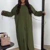 robe de soirée en satin pour femmes musulmanes, col rond, simple, 2 pièces, abaya modeste, caftan, nouvelle collection, robe de soirée formelle avec boutons