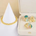 Boucles d&rsquo;oreilles colorées, bague couleur or, bracelet pour femmes, ensemble de bijoux tendance du Congo America, brillance avancée, cadeau de fête de mariage décontracté