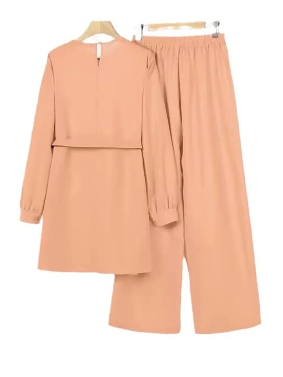femmes arabes eid musulmanes deux pièces ensemble à lacets chemisier et pantalon musulman ensemble ceinture correspondant ensembles bouton chemise femme abaya ramadan