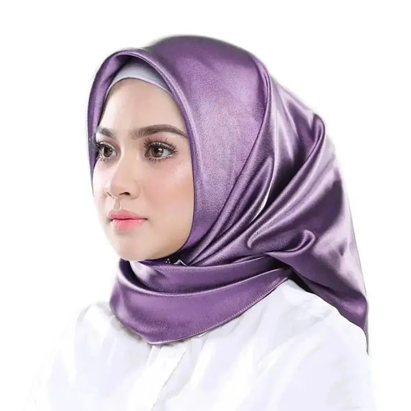 foulard carré en satin de soie 90 pour femme musulmane, couleur unie, châles hijab, mode simple, turban islamique