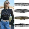 ceinture pour femmes, perles carrées à la mode, clous en saule, trois yeux d'échappement, punk street cool, ceintures personnalisées pour hommes et femmes