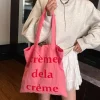 sac de plage de grande capacité de couleur rose, sac de maquillage cosmétique rouge à lèvres pour femmes, sac à main en toile à bandoulière avec lettre ins, fourre tout