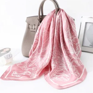 Foulard Carré à Imprimé Floral de Luxe pour Femme, Bandeau de Cheveux Hijab 70cm, Châle en Satin, Ruban de Sauna, 2024