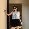 gilet brodé pour femmes, veste en crochet à fleurs, tricot ouvert, sans manches, boutonné, haut court, tenue de vacances d'été boho
