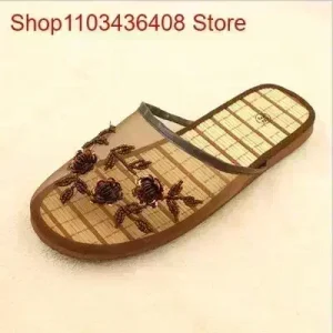 Pantoufles florales élégantes pour femmes, tongs plates, mocassins pour dames, Mules fraîches et respirantes, sol de maison, fond Eva Parent-enfant