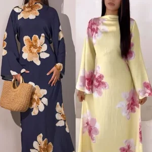 Femmes arabe Eid musulman dubaï Abaya Robe de luxe mode fleur imprimé Robe longue caftan Robe Femme africain Islam vêtements Kebaya Femmes arabe Eid musulman dubaï Abaya Robe de luxe mode fleur imprimé Robe longue caftan Robe Femme africain Islam vêtements Kebaya