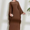moyen orient arabe musulman nouvelle mode femmes couleur unie décontracté à la mode élégant ample manches chauve souris robes femmes vêtements abaya
