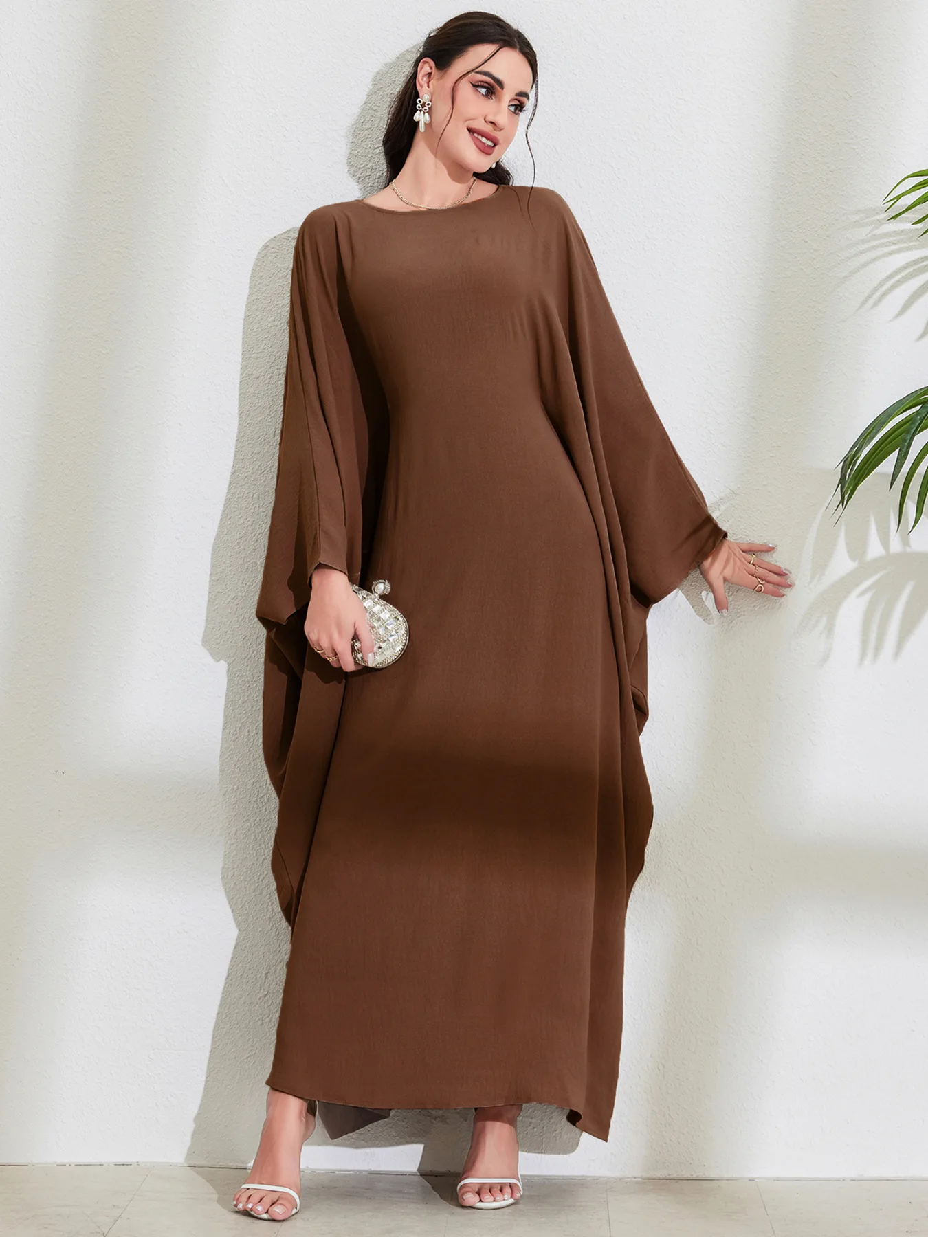 moyen orient arabe musulman nouvelle mode femmes couleur unie décontracté à la mode élégant ample manches chauve souris robes femmes vêtements abaya