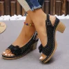 sandales d'été pour femmes, chaussures simples rétro classiques, confortables, à talons hauts, grande taille, respirantes, antidérapantes, légères, 2025