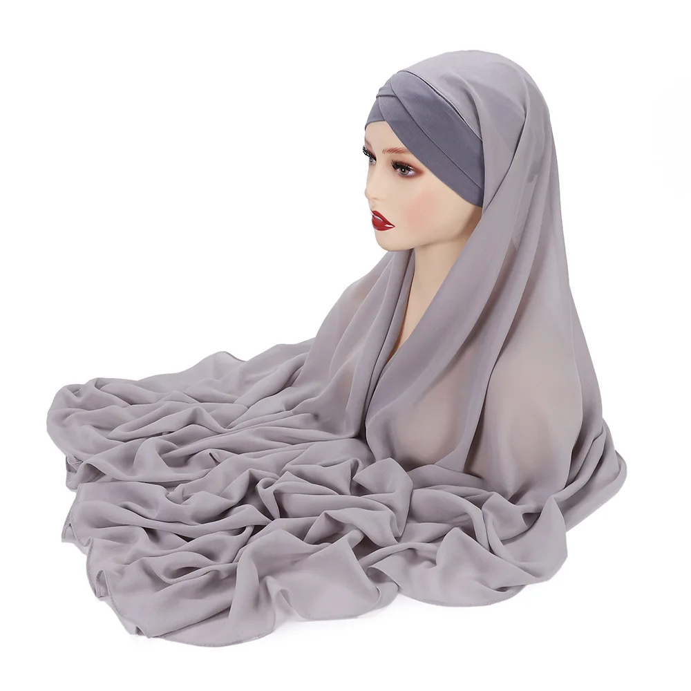 hijabs instantanés en mousseline de soie, écharpe avec capuchons en jersey croisé, bonnet, design de marque, écharpe musulmane pour femmes, sous écharpe islamique 175x70cm