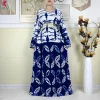 nouveau abaya africain femmes à manches longues dashiki recueillir taille robe en coton impression caftan ample robe islamique avec écharpe robe décontractée