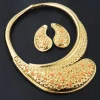 collier plaqué or, boucles d'oreilles, bracelet, bague, ensemble de bijoux pour femmes, coffret cadeau élégant pour fête de mariage, bijoutier, article de vente en liquidation