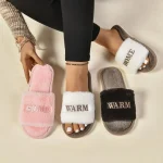 Élégant doux décontracté moelleux pantoufles chaud anti-dérapant femmes maison appartements lettre semelle épaisse maison coton chaussures intérieur