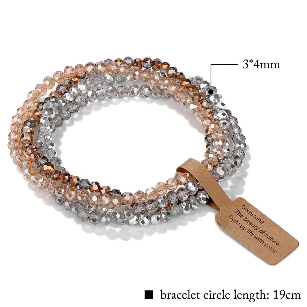 Ensemble de 4 pièces de perles de verre à facettes, Bracelet extensible pour femmes et hommes, perles de cristal, corde élastique multicolore, bijoux faits à la main