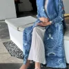 abaya – cape plissée à imprimé ethnique pour femme, cardigan à lacets, haut long, miyake, 2025
