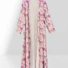 abaya + hajib imprimé floral du moyen orient, 2 pièces pour femmes musulmanes, abayas ouvert sur le devant, caftans à manches longues, robes maxi islamiques jilbabs