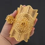 Ensemble de bijoux exquis pour mariée, Bracelet manchette et bague plaqués or, arabie saoudite, ensemble de bagues pour Banquet