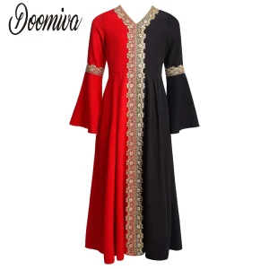 Abaya – Robe longue plissée pour filles, Costume de Cosplay d’halloween, bloc de couleurs, manches longues, pour fête à thème, vacances, fête de mariage Abaya – Robe longue plissée pour filles, Costume de Cosplay d’halloween, bloc de couleurs, manches longues, pour fête à thème, vacances, fête de mariage