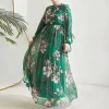 abayas musulmanes pour femmes, en mousseline de soie, avec imprimé de fleurs plissées, col haut, robes longues de soirée dansante, robe élégante, nouvelle collection