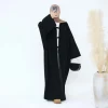abaya ouvert en velours côtelé d'hiver, kimono de dubaï modeste avec poches, robe pour femme musulmane, cardigan épais et chaud sur le devant avec nœuds