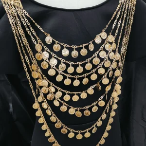 Bijoux de mariée algériens, multi-chaînes, pièce de monnaie entièrement faite à la main, grand collier, tête de poitrine, robe de mariée arabe, bijoux de corps, nouvelle collection