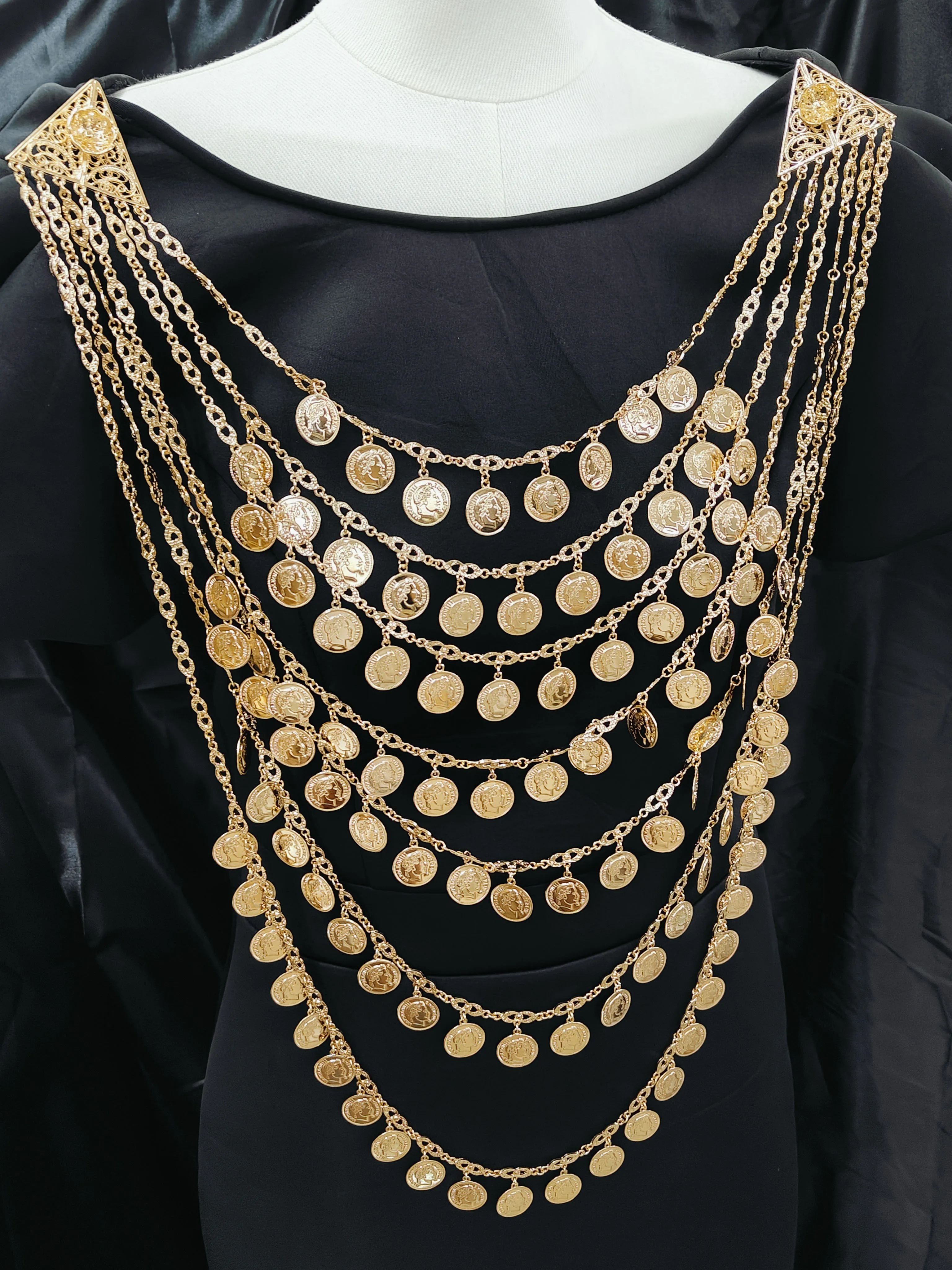 Bijoux de mariée algériens, multi-chaînes, pièce de monnaie entièrement faite à la main, grand collier, tête de poitrine, robe de mariée arabe, bijoux de corps, nouvelle collection