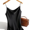 débardeur en satin de soie pour femme, haut d'été sexy à bretelles spaghetti, sans manches, camisole, gilet, noir et blanc, 2025