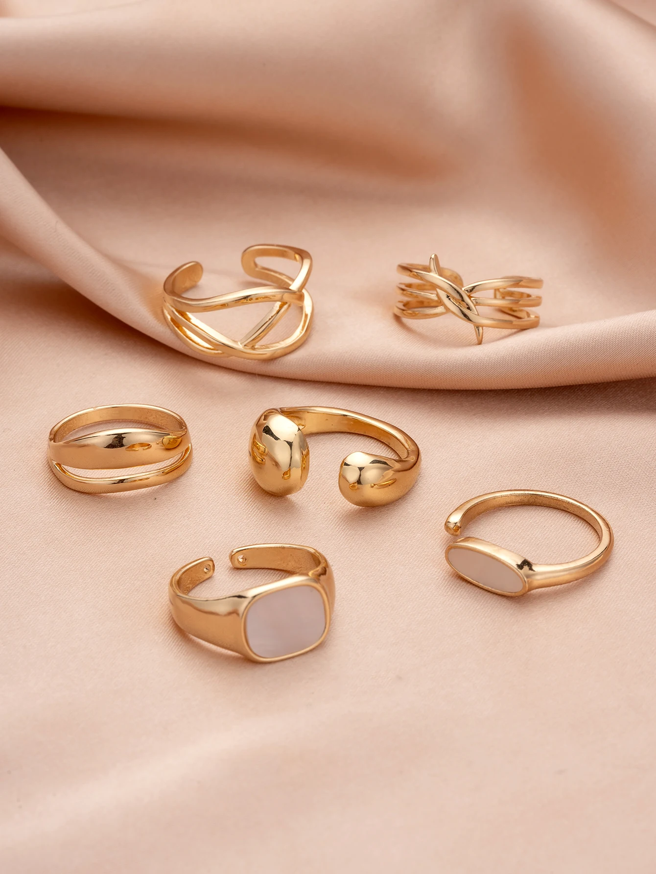 Ensemble de bagues en fausses perles plaquées or, bandes géométriques et torsadées minimalistes, bagues élégantes empilables pour femmes, bijoux de fête quotidienne