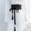 Femme nouvelle mode élégante ceinture japonais Kimono traditionnel Cardigan Obi femmes fille Yukata Obi Harajuku noir blanc ceinture de pansement