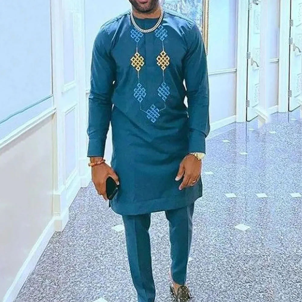 Costumes d'été traditionnels élégants pour hommes africains, tenue Dashiki 2 pièces chemise et pantalon, ensemble complet de vêtements de styliste, Costume de marque Abaya