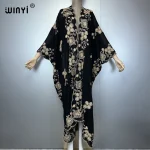 WINYI élégant broderie kimono bohème luxe maillots de bain maillot de bain couvrir femmes Cardigan vacances long manteau abaya dubaï luxe