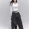 reddachic acubi mode plaid jupe asymétrique alt goth taille élastique point bord brut longue jupe fluide grande taille femmes bas