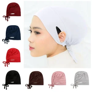 Foulard de tête sous-capuchon avec trou d&rsquo;oreille Hijabs pour femmes cravate élastique Hijab femmes Hijab bandeau écharpe à capuche islamique sous écharpe filles