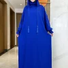 femmes coton abayas musulman ramadan vêtements de prière avec capuche jalaba solide décontracté manches chauve souris arabe oriental robe eid djellab