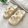 sandales décontractées 2 en 1 à semelles épaisses, pantoufles d'été à bout ouvert avec nœud papillon, chaussures pour femmes, pantoufles de plage élégantes pour bord de mer