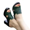 femmes mode sandales été rétro talon haut plate forme pantoufles en plein air confort en cuir brillant peep orteil chaussures décontractées sandales