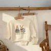costumes beiges fleur lapin impression sweats polyvalents sweats 2026 bébé début automne costume mignon sweat à capuche pantalons de survêtement costume