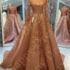 robe de soirée arabe musulmane, avec des appliques de luxe 3d, col haut, manches longues, robe de soirée formelle, ligne a, personnalisée, 2025