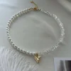 tendance élégante plage bijoux mariage grande imitation perle collier ras du cou pour les femmes mode cristal coeur pendentif collier