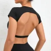 T-Shirt de sport dos musculaire sans rembourré pour femmes, chemises de sport dos nu, entraînement, gymnastique, Yoga, hauts d&rsquo;extérieur ouverts