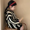 pull à capuche rayé décontracté pour filles, manteau tout match pour enfants, belle version coréenne, printemps, automne, nouveau, 2023