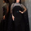nouveau saoudien dubaï maille perlée robes de soirée pour les femmes musulman abaya turquie caftan eid djellaba cape cape robe de mariée chaude