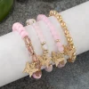 ensemble de bracelets en perles papillon pour femmes, 4 pièces, tendance, perles acryliques roses, chaîne élastique, bohème, bijoux de fête, cadeau